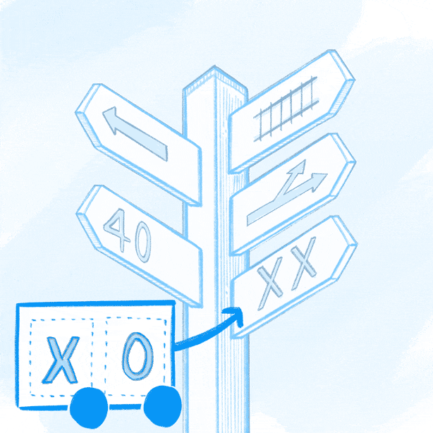 Check marks and x marks moving on a sign