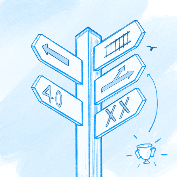 Award cup blinking next to a sign