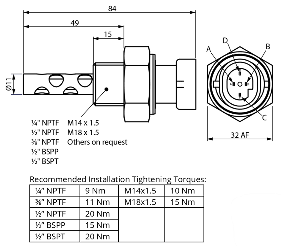 Technische Zeichnung - Amphenol Rochester Sensors S286 Kapazitiver Ölstand-Schalter