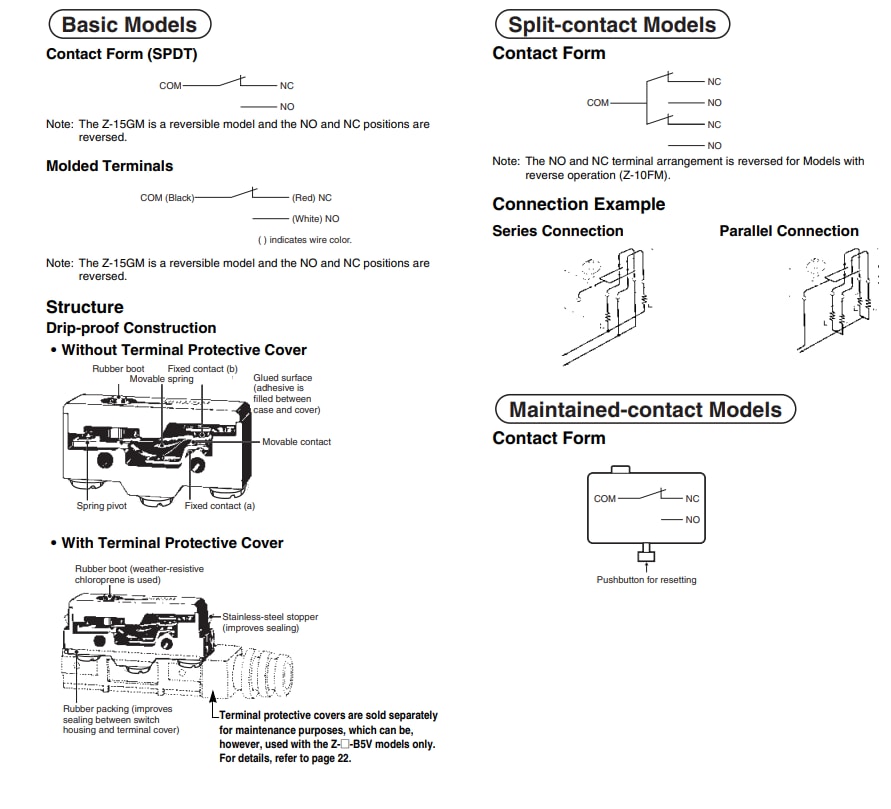 Chart - Omron Industrial Automation Z-Series General Purpose Snap-Action Switches
