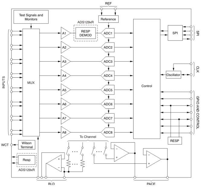 Blockdiagramm - Texas Instruments ADS1298 Analog Front End