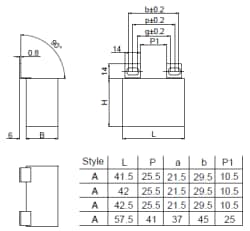 Technische Zeichnung - KEMET IGBT Snubber-Kondensatoren der C4B MKP-Serie von KEMET