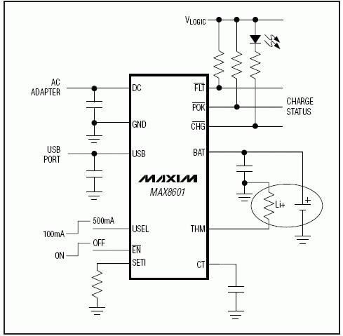 Analog Devices / Maxim Integrated MAX8600 / MAX8601 Lineare Batterieladegeräte mit dualem Eingang
