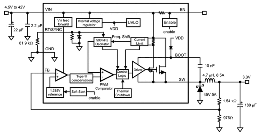 Applikations-Schaltungsdiagramm - Texas Instruments SIMPLE SWITCHER® Regler LM2267x von Texas Instruments