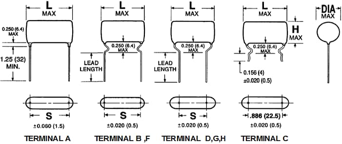 Mechanical Drawing - Cornell Dubilier / Knowles 715P Orange Drop® Film/Foil Capacitors