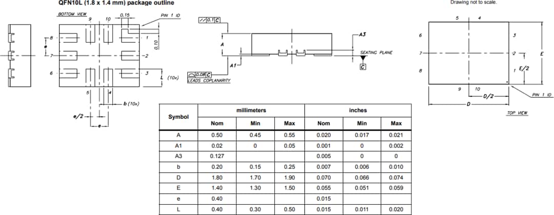Technische Zeichnung - STMicroelectronics AS11P2TLR, AS21P2TLR Analoge Schalter