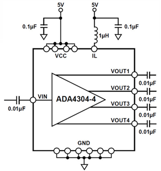 Blockdiagramm - Analog Devices Inc. ADA4304-3/-4 Single-Ended Active RF-Splitter