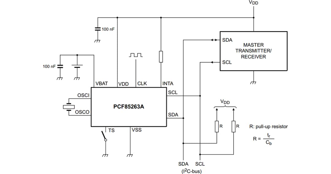 Applikations-Schaltungsdiagramm - NXP Semiconductors PCF85263A Echtzeituhr/Kalender