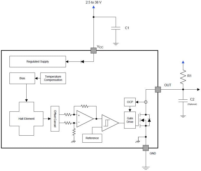 Blockdiagramm - Texas Instruments DRV5023 Digitale Schalt-Halleffektsensoren