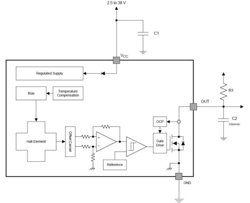 Blockdiagramm - Texas Instruments DRV5013 Digital-Latch Halleffektsensor