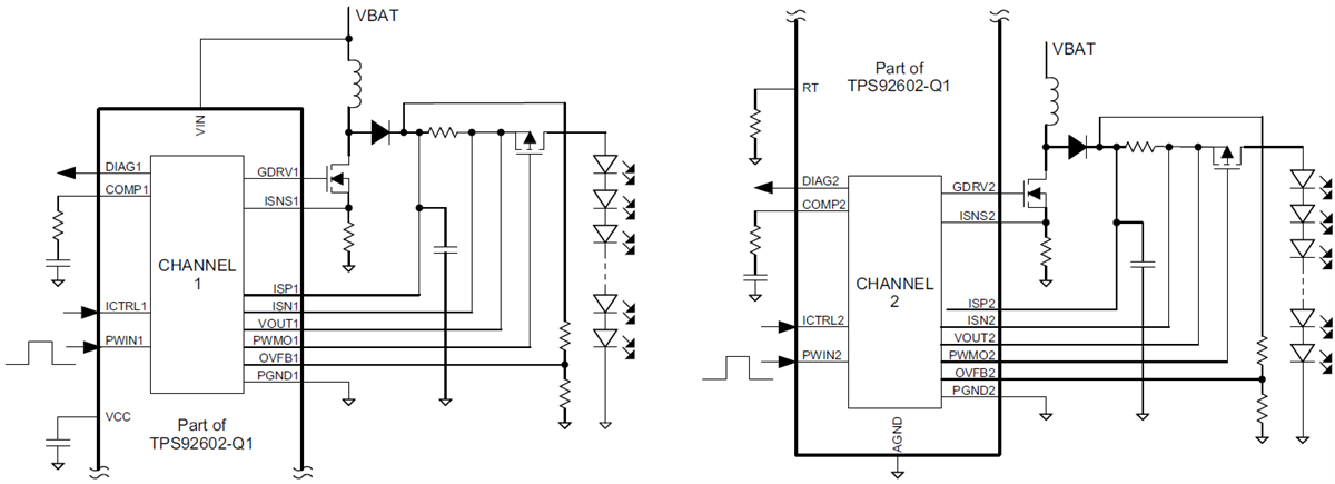 Schaltplan - Texas Instruments TPS92602-Q1 Scheinwerfer-LED-Treiber für Anwendungen in der Automobilindustrie