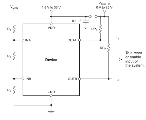 Applikations-Schaltungsdiagramm - Texas Instruments TPS3701 36V Fensterkomparator 