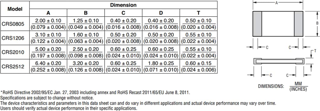 Technische Zeichnung - Bourns Bourns CRS-Serie Widerstände