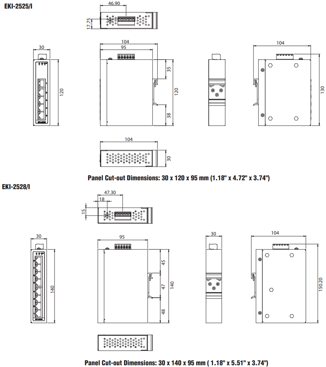 Technische Zeichnung - Advantech EKI-2525/28 Industrie-Switches