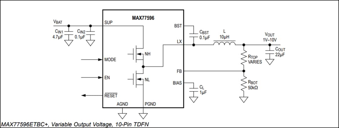 Applikations-Schaltungsdiagramm - Analog Devices / Maxim Integrated MAX77596 Synchroner Abwärtswandler (Tiefsetzer)