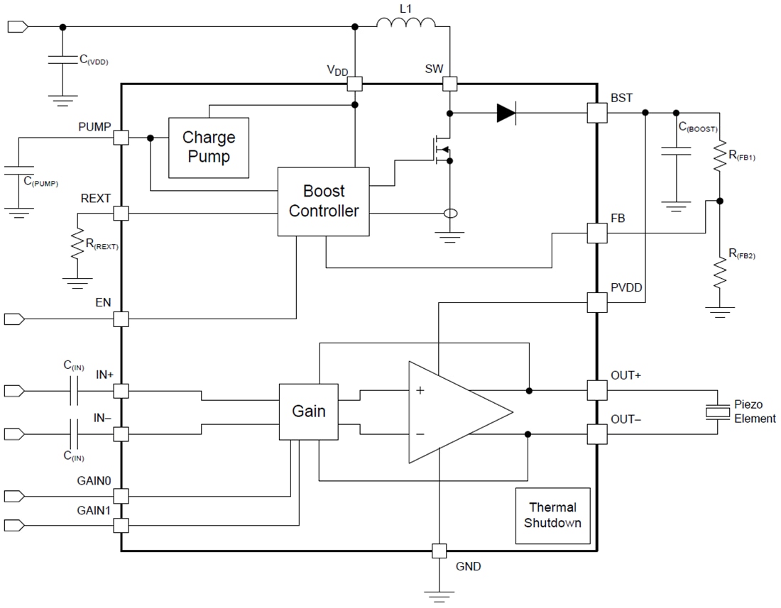 Blockdiagramm - Texas Instruments DRV2700 Industrieller Piezo-Treiber
