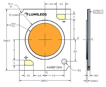 Technische Zeichnung - Lumileds LUXEON CoB LEDs der dritten Generation