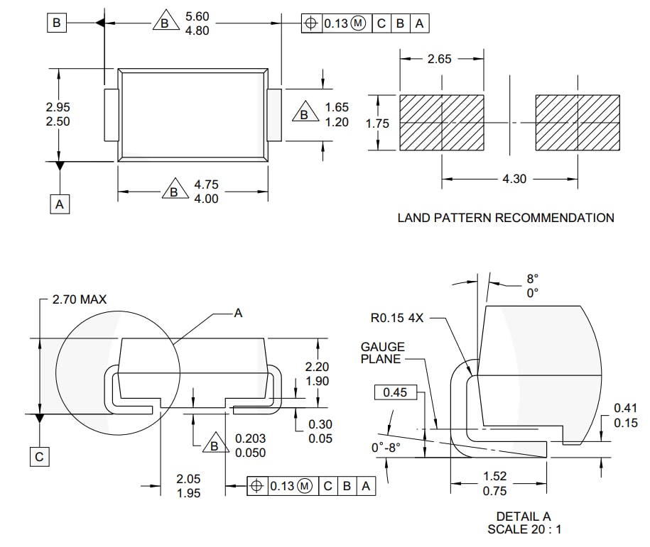 Tabelle - onsemi US2xA Gleichrichter zur Aufbaumontage