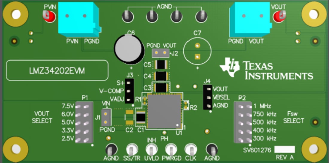 Technische Zeichnung - Texas Instruments LMZ34202EVM Abwärtsregler-Evaluierungsmodul