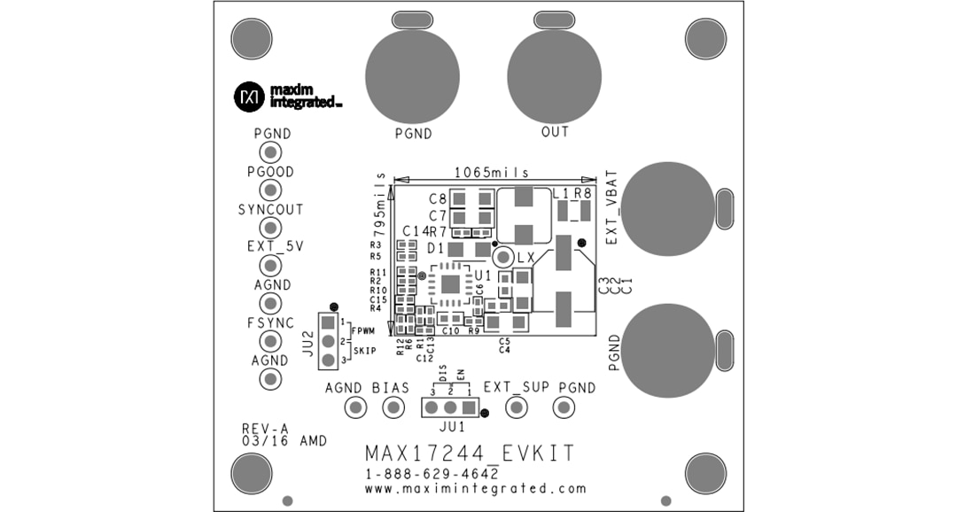 Technische Zeichnung - Analog Devices / Maxim Integrated MAX17245EVKIT Evaluationskit