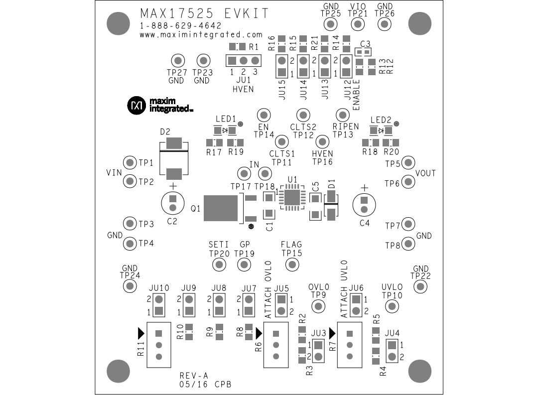 Technische Zeichnung - Analog Devices / Maxim Integrated MAX17525EVKIT Evaluierungskit