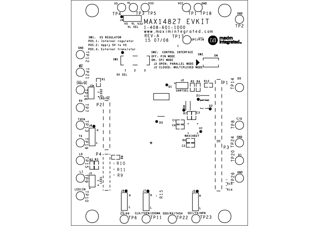 Technische Zeichnung - Analog Devices / Maxim Integrated MAX14827EVKIT Evaluierungskit