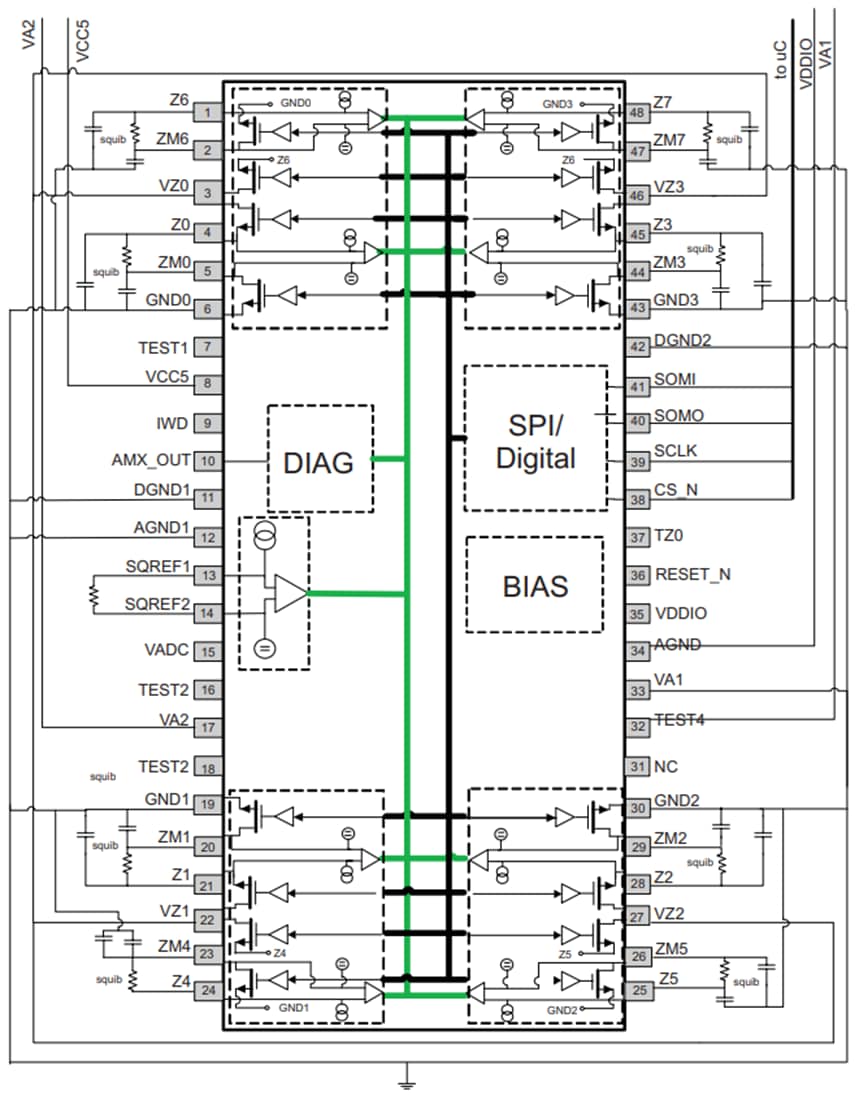 Blockdiagramm - Texas Instruments TPIC71008 Acht-Kanal-Vorzündtreiber