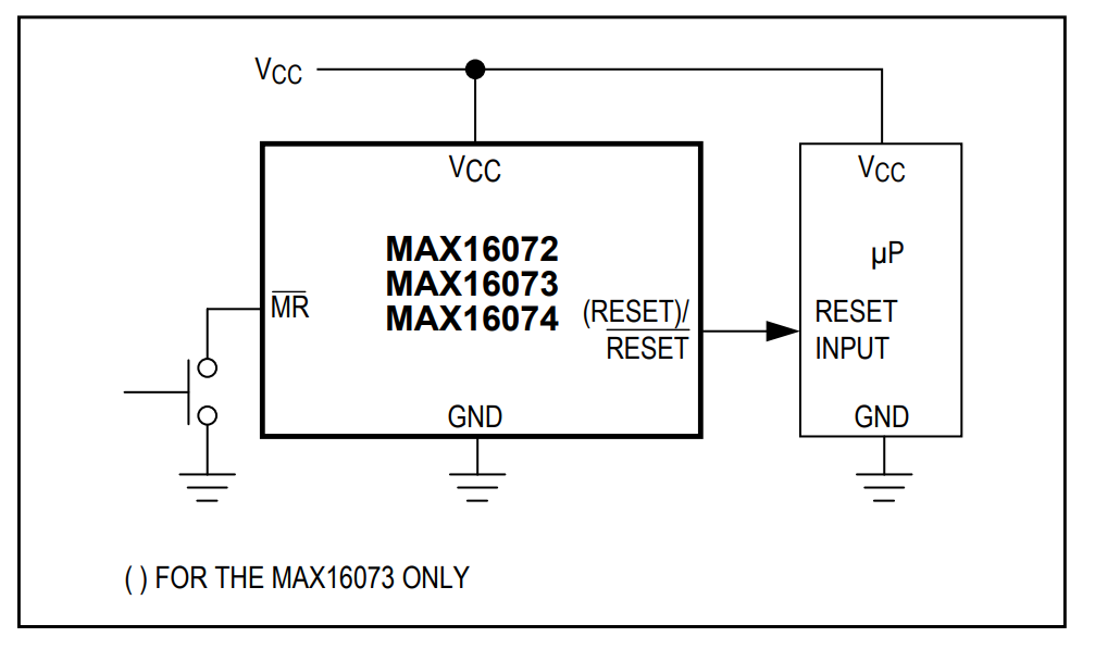 Applikations-Schaltungsdiagramm - Analog Devices / Maxim Integrated MAX16072/MAX16073/MAX16074 MPU Spannungswächterschalter