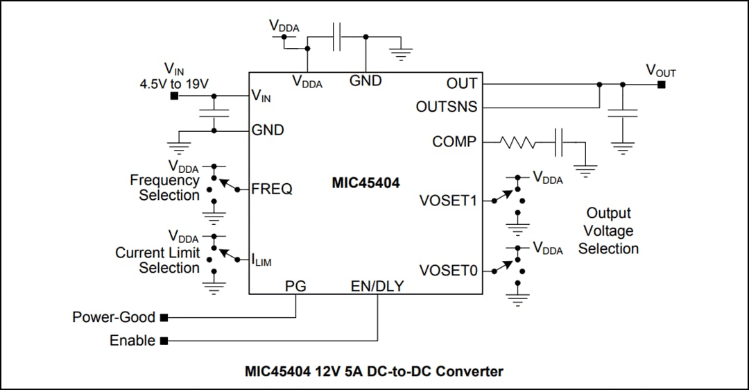 Applikations-Schaltungsdiagramm - Microchip Technology MIC45404 DC-DC Leistungsmodul