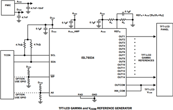 Applikations-Schaltungsdiagramm - Renesas Electronics ISL76534 Programmierbarer LCD-Gamma-Puffer