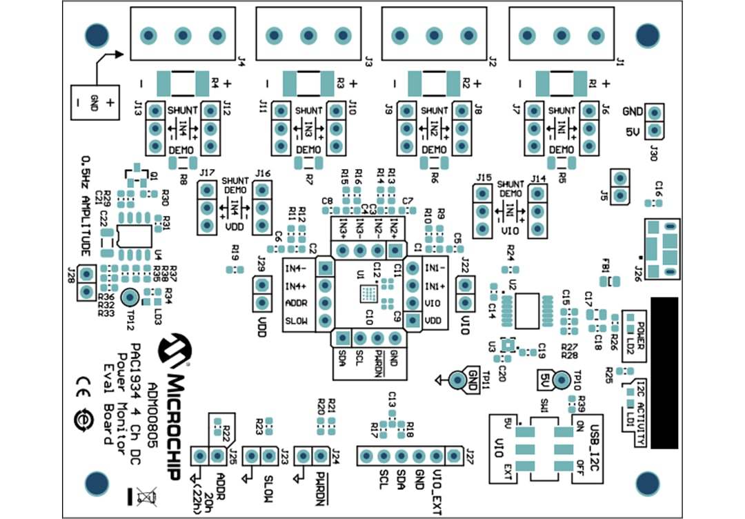 Technische Zeichnung - Microchip Technology ADM00805 Evaluierungsboard für DC-Überwachung