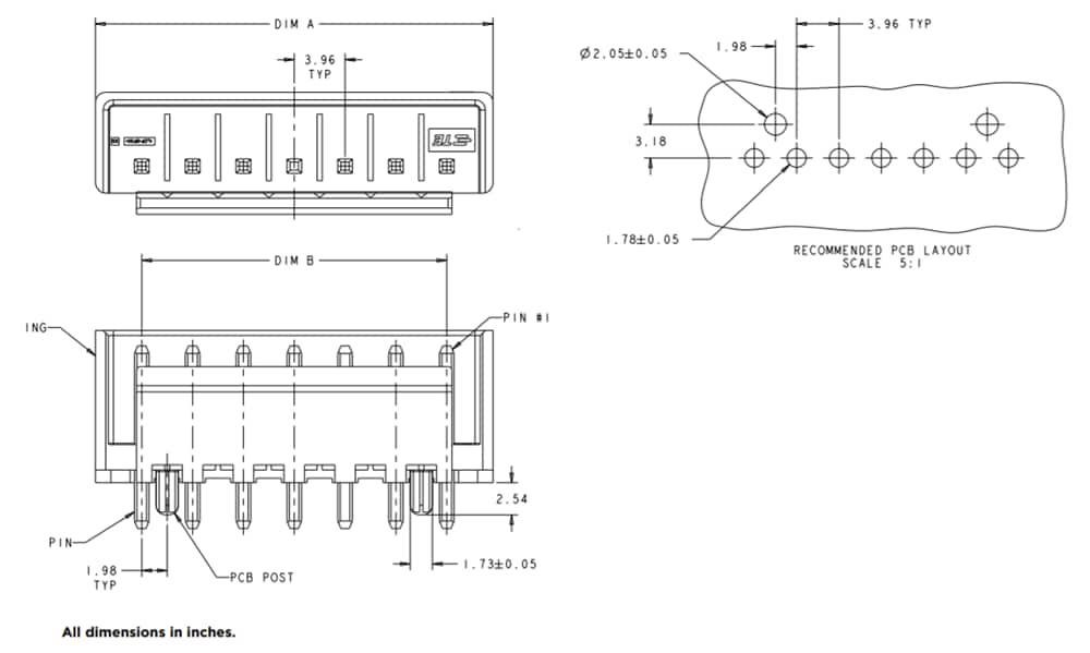 Technische Zeichnung - TE Connectivity / AMP Connectors Economy-Power(EP)-Stiftleisten
