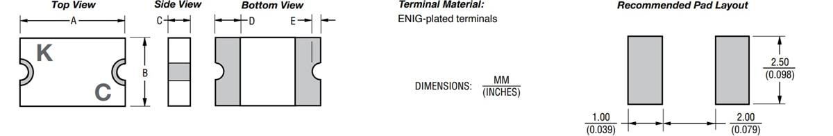 Technische Zeichnung - Bourns MF-USHT Multifuse® rückstellbare PTC-Sicherungen