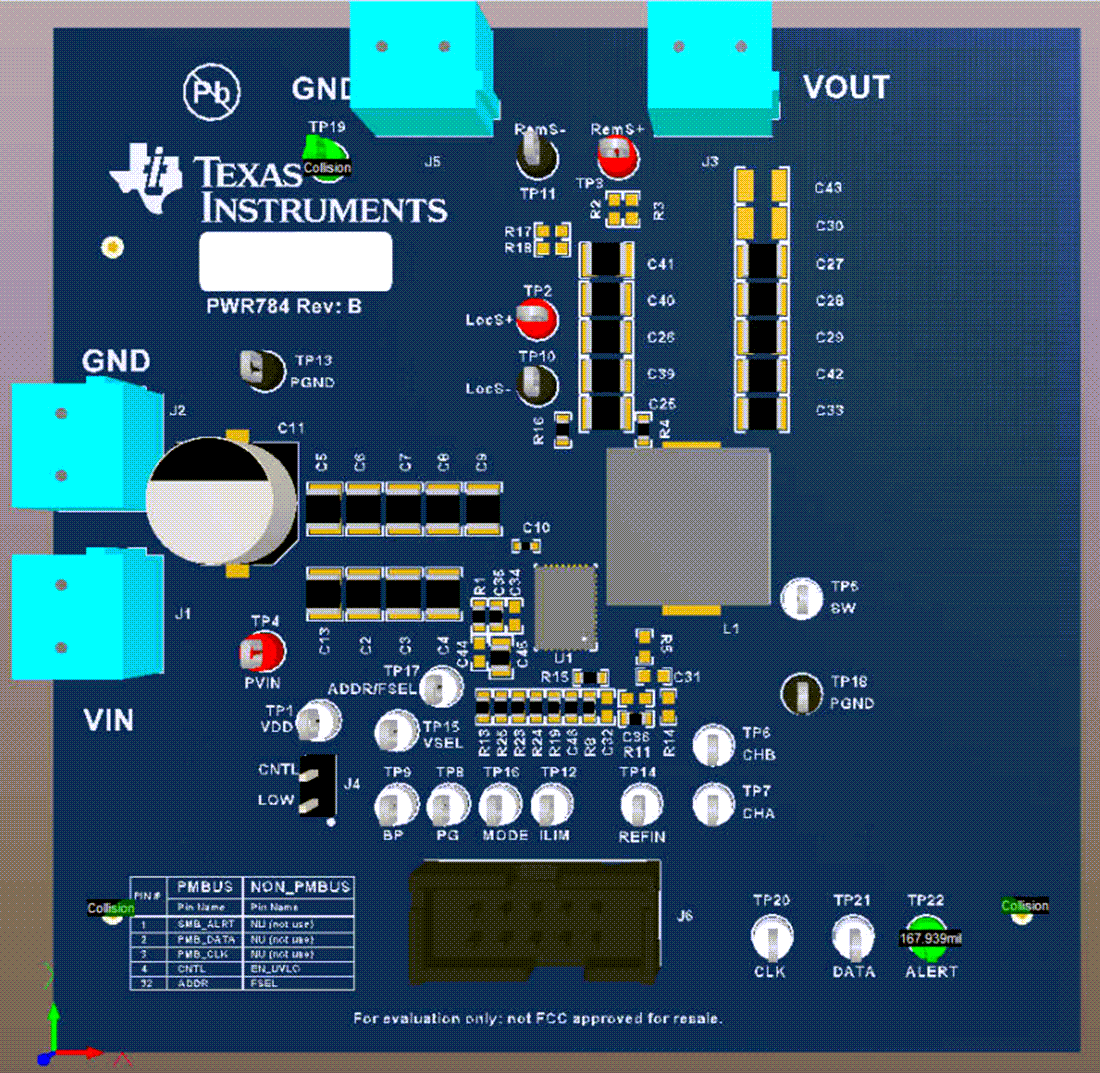 Technische Zeichnung - Texas Instruments TPS549D22EVM-784 Abwärtswandler-EVM