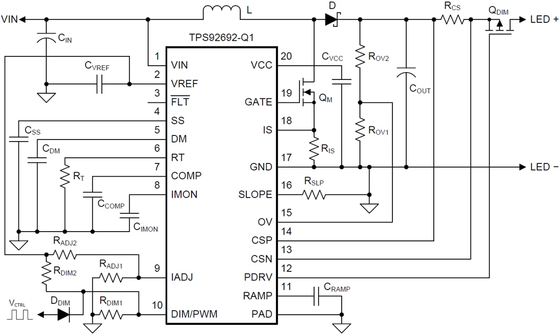 Applikations-Schaltungsdiagramm - Texas Instruments TPS92692/TPS92692-Q1 LED-Controller