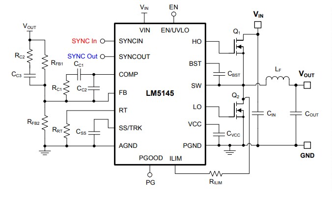 Applikations-Schaltungsdiagramm - Texas Instruments LM5145 Synchroner Abwärtsregler