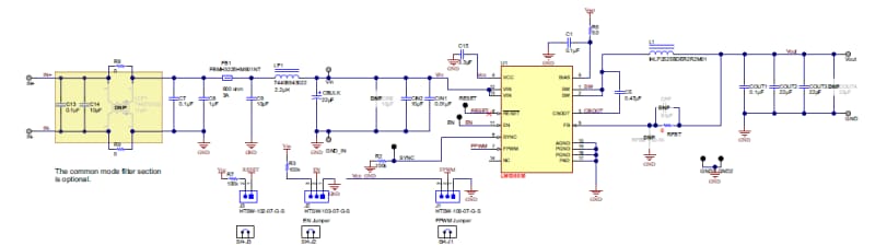 Schaltplan - Texas Instruments LM53603AEVM Abwärtsregler-Evaluationsmodul