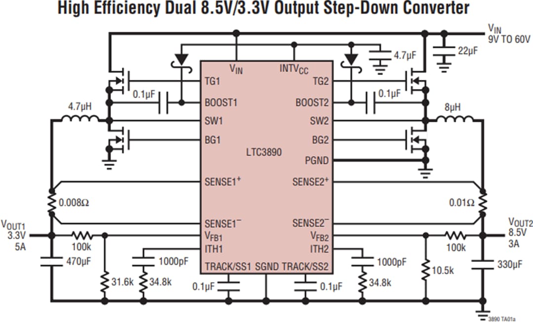 Applikations-Schaltungsdiagramm - Analog Devices Inc. LTC389x Synchrone DC/DC-Controller
