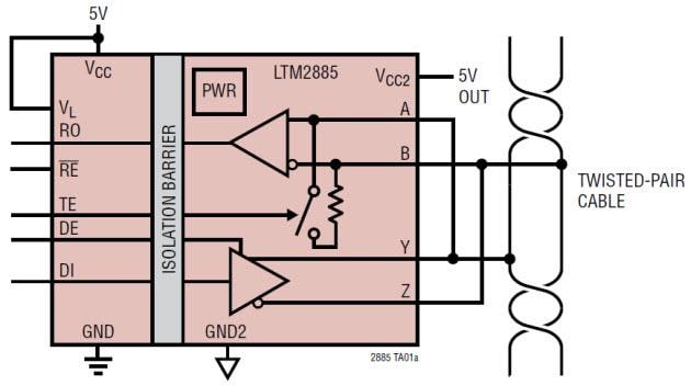 Applikations-Schaltungsdiagramm - Analog Devices Inc. LTM2881/2885 RS485/RS422-μModule-Transceiver