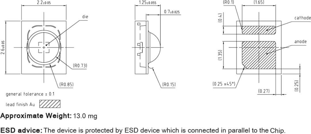 Technische Zeichnung - ams OSRAM OSCONIQ® P 2226 LEDs