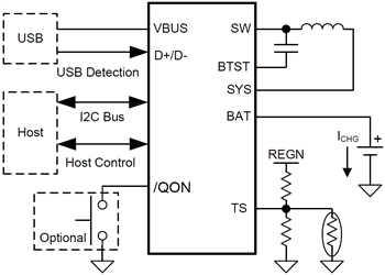 Applikations-Schaltungsdiagramm - Texas Instruments bq25601/bq25601D 3A-Einzellen-Batterie-Ladegerät