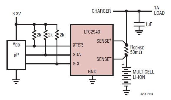 Applikations-Schaltungsdiagramm - Analog Devices Inc. LTC2943 Multizellenbatterie-Ladezustandsanzeigen