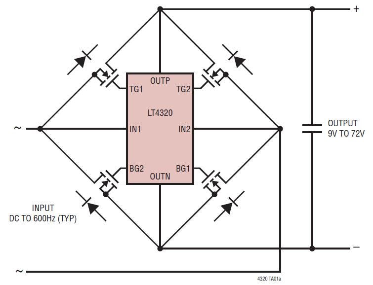 Blockdiagramm - Analog Devices Inc. LT4320 Ideale Diodenbrücken-Controller