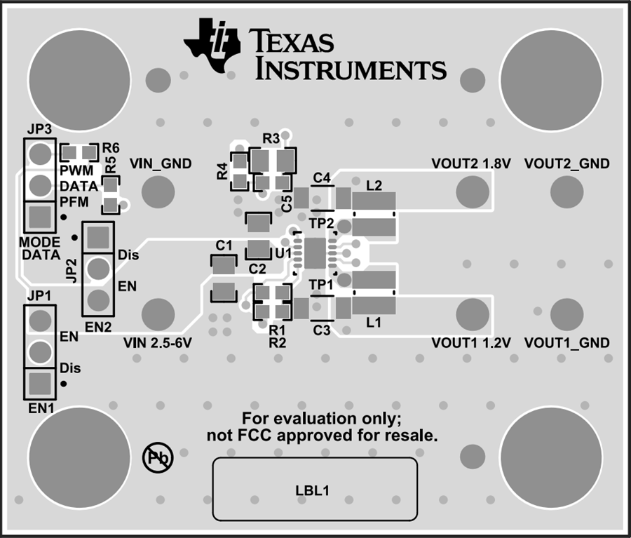 Technische Zeichnung - Texas Instruments TPS62410Q1-EVM Abwärtswandler-EVM