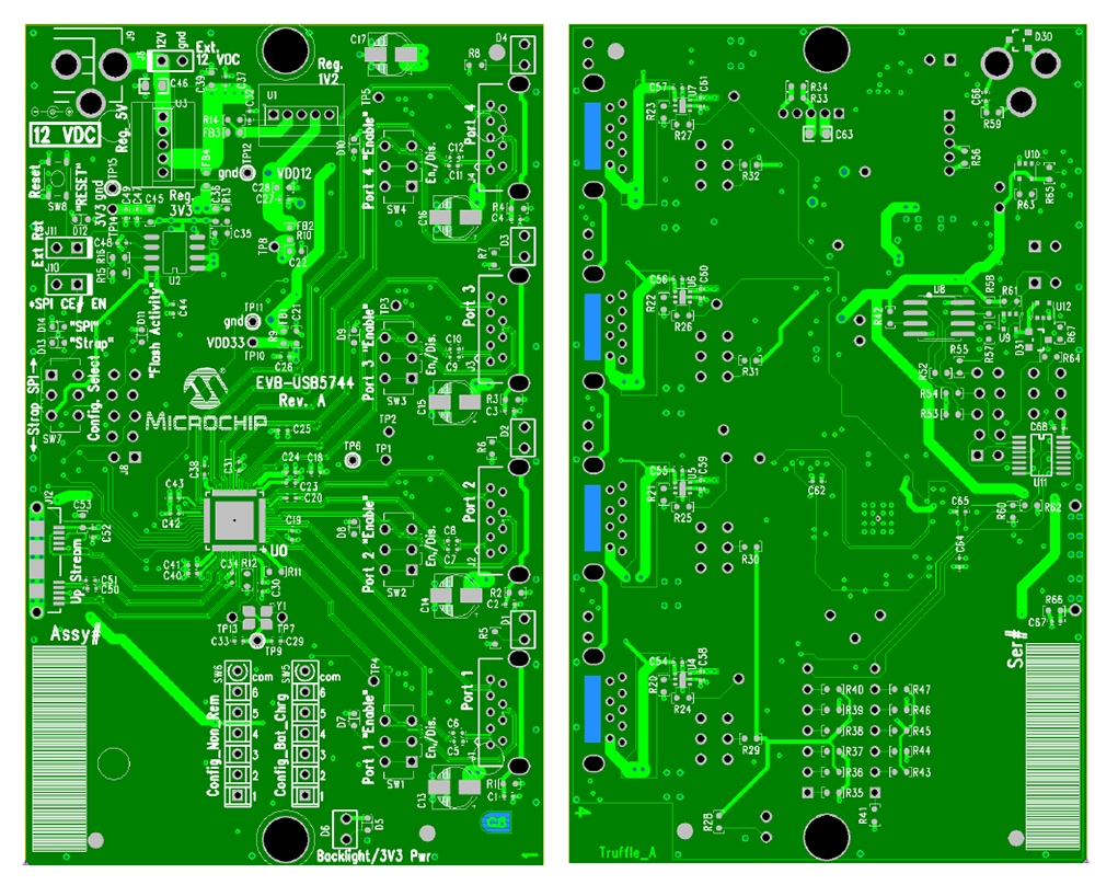 Applikations-Schaltungsdiagramm - Microchip Technology EVB-USB5744 USB-Controller-Hub-Evaluierungsboard
