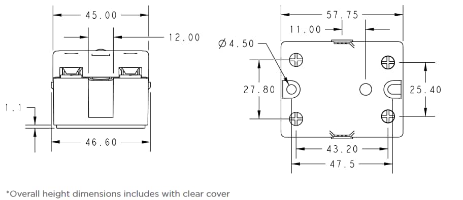 Technische Zeichnung - TE Connectivity SSRDC-Baureihe Solid State Relais