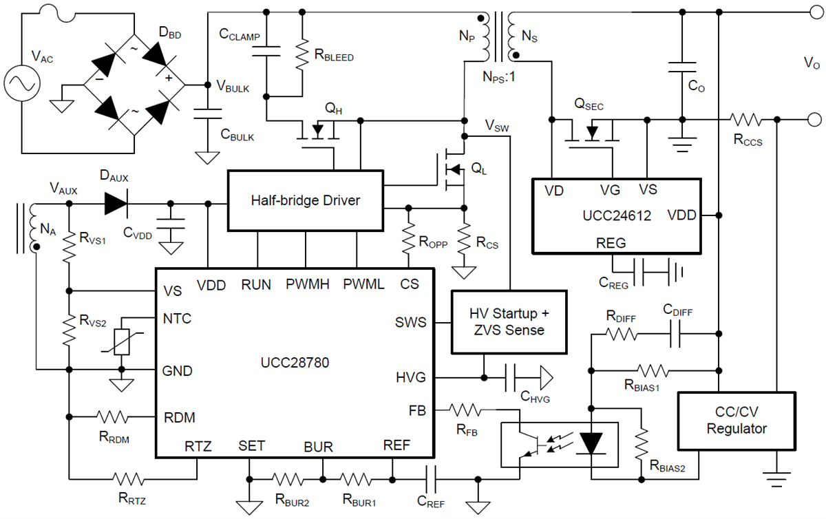Schaltplan - Texas Instruments UCC28780 Flyback-Controller mit spannungslosem Schalten
