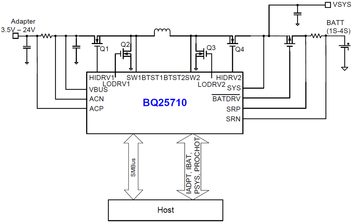 Applikations-Schaltungsdiagramm - Texas Instruments bq25710 / bq25713 / bq25713B Laderegler