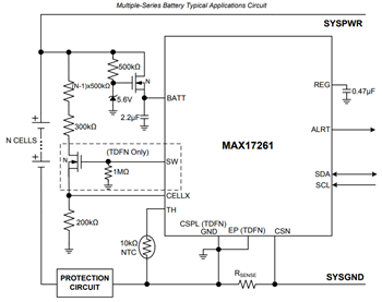 Applikations-Schaltungsdiagramm - Analog Devices / Maxim Integrated MAX17261 Ladungsmesser-ICs