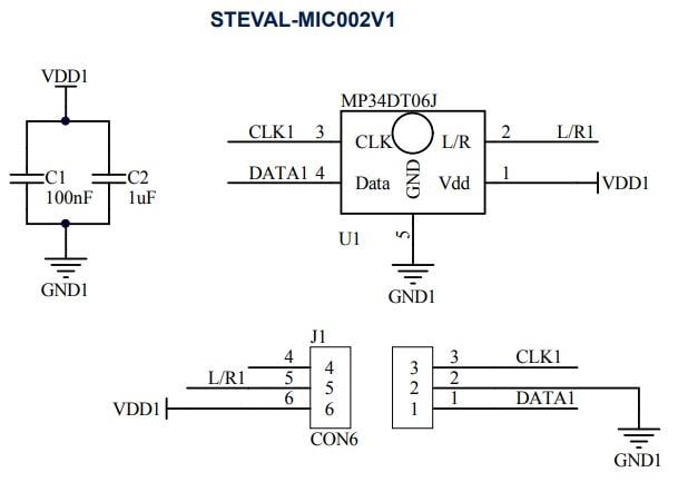 Schaltplan - STMicroelectronics STEVAL-MIC002V1 Mikrofon-Coupon-Board